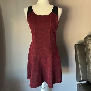 Anthropologie Sanctuary Women’s Maroon/Faux Leather Fit and Flare Dress